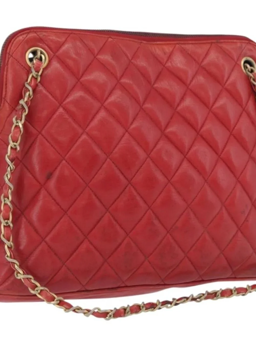 CHANEL Matelasse Chain Shoulder Bag Leather Red Gold CC Auth 169739